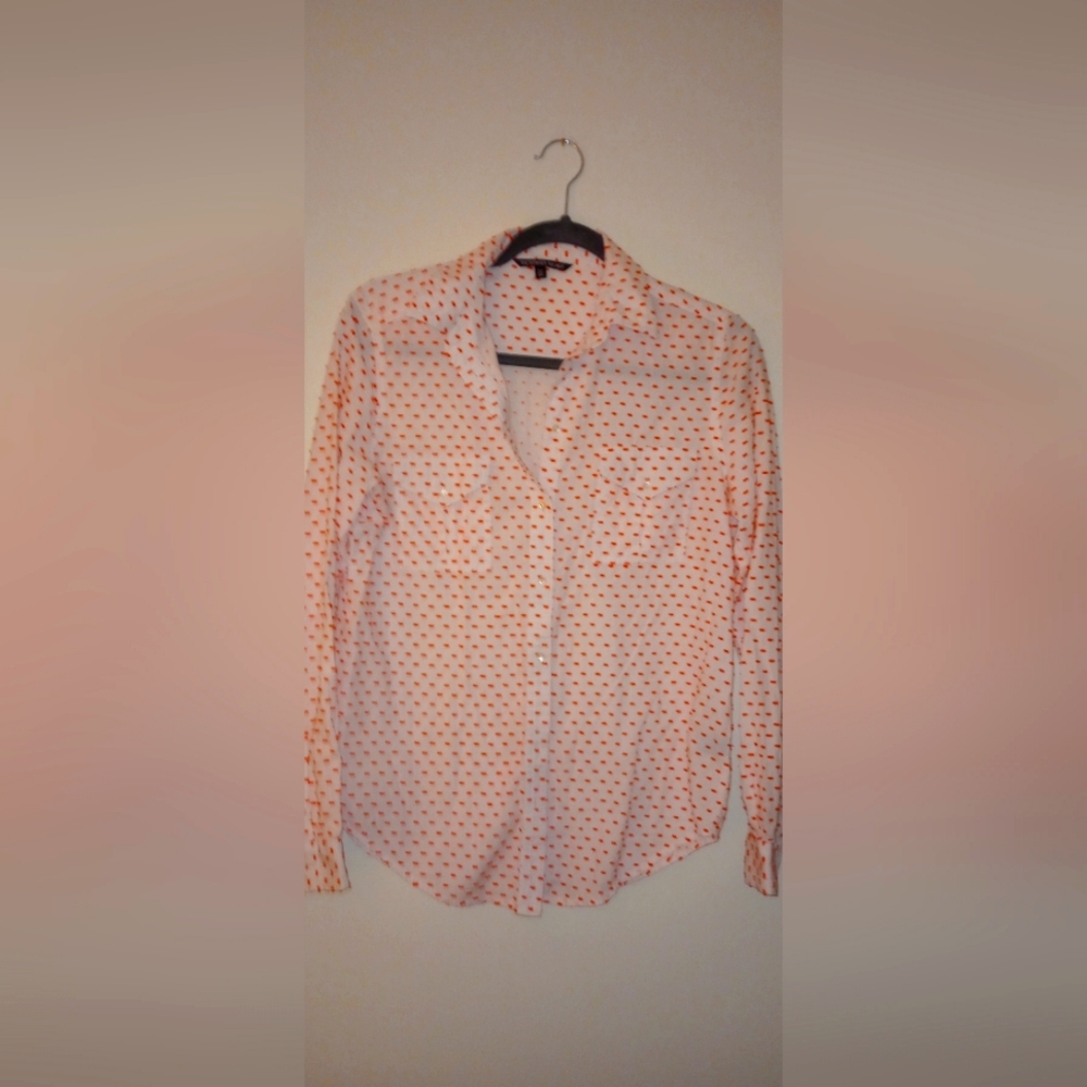 🍒Victoria Secret VS cotton clip dot  button down shirt SZ S EUC